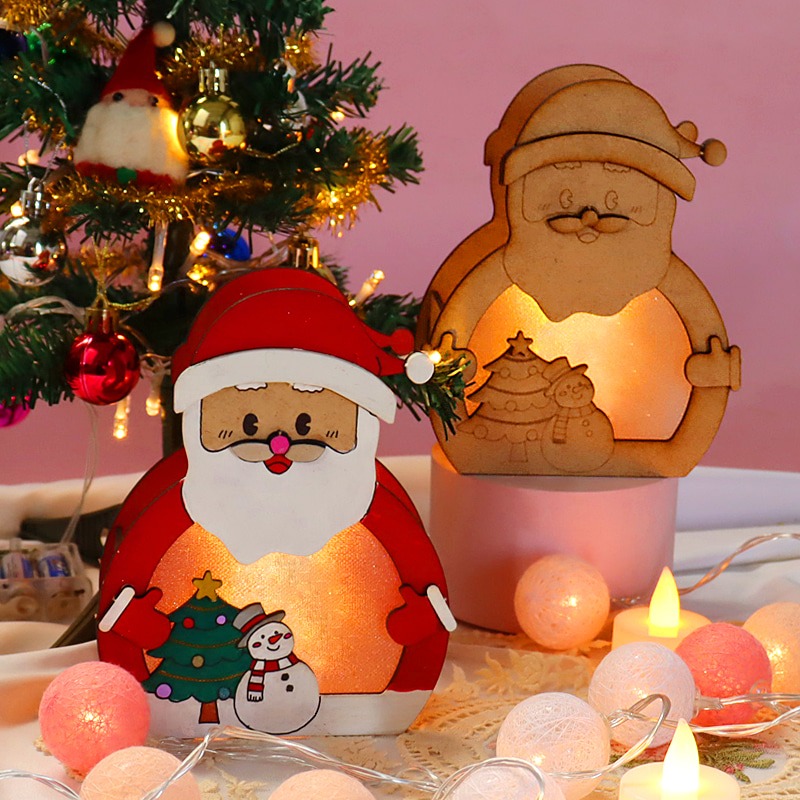 우드공예 MDF DIY 크리스마스 탁상 무드등[행복한 산타] LED초 포함