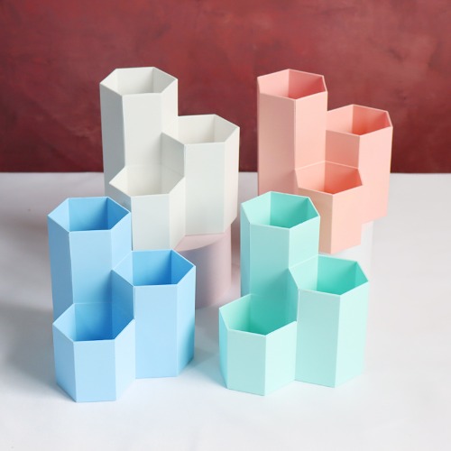 PVC 연필꽂이 육각 모양 4색 택1